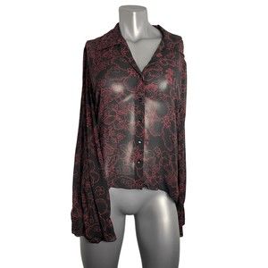 Gloria Vanderbilt button-up Shirt Women's Sz 14 black with red floral design